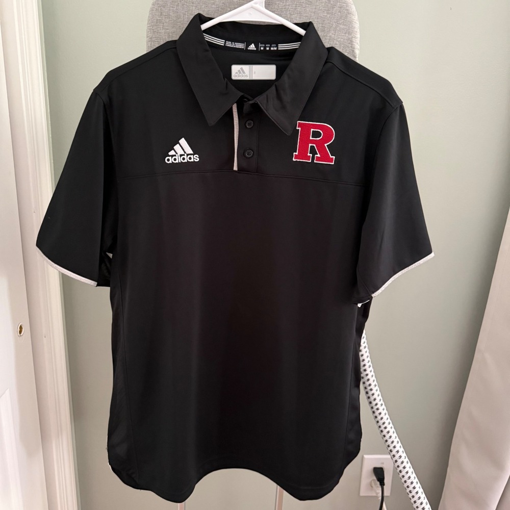 Adidas Rutgers Scarlet Knights Polo Shirt Mens Medium Black Red Golf NWT
